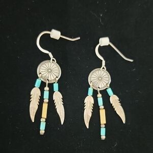Silver and Turquoise Feather Earrings